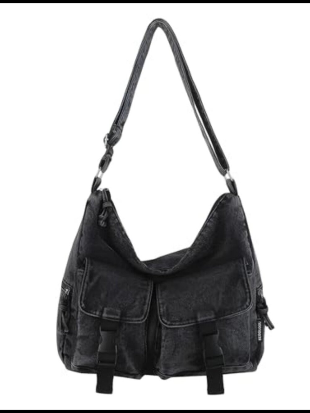 Washed Denim Large Canvas Messenger Crossbody Tote Bag Shoulder Bag